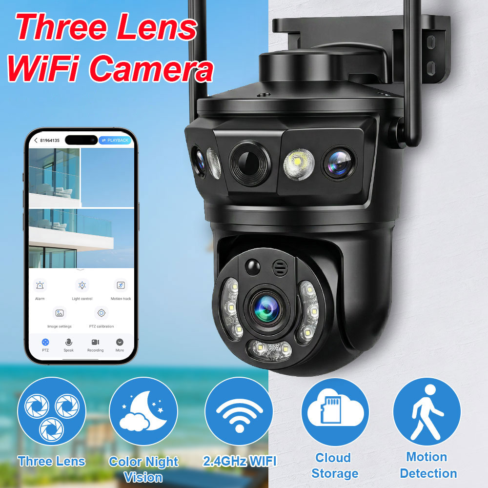 Home Cinema Wall Panels - Three Lens WIFI IP Camera Outdoor
