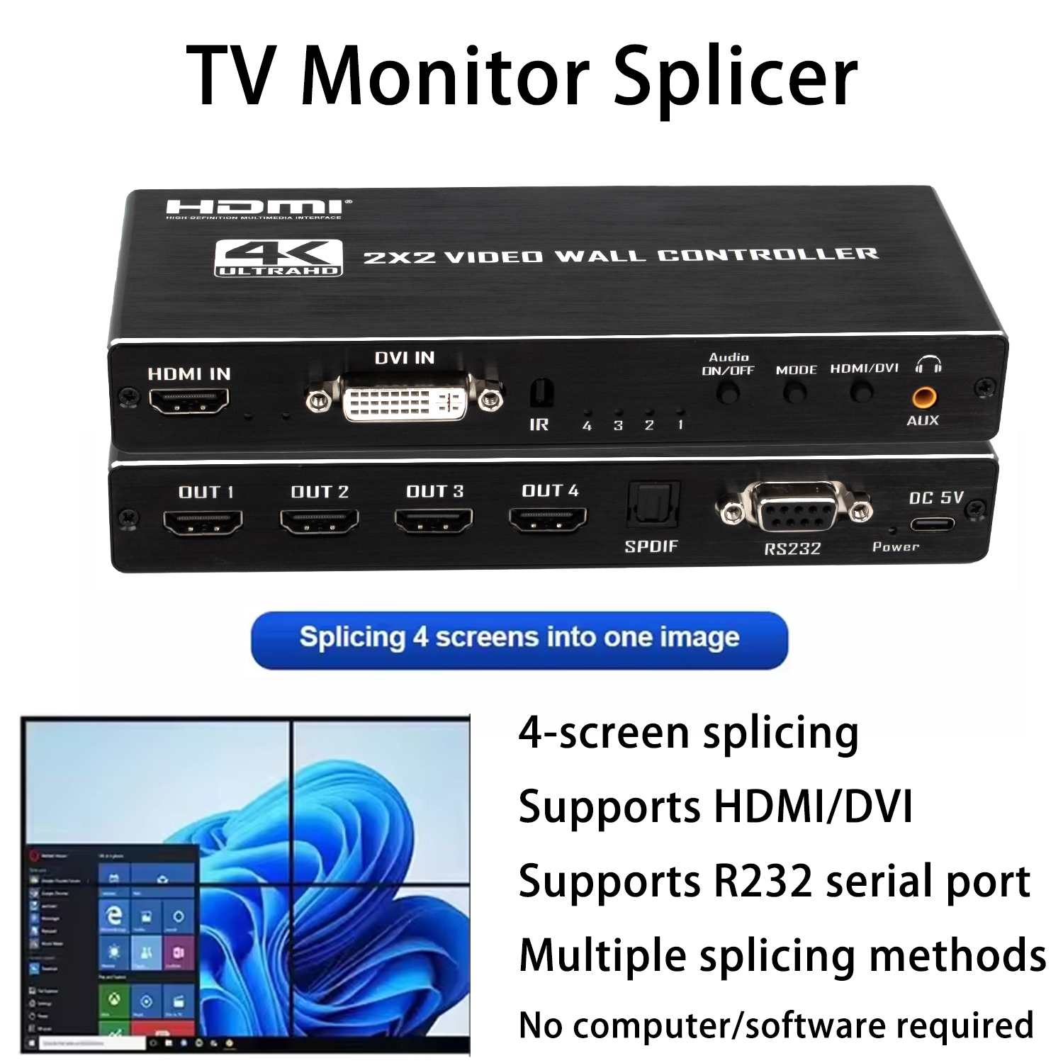 Home Cinema Wall Panels - 4K 2x2 Video Wall Controller TV