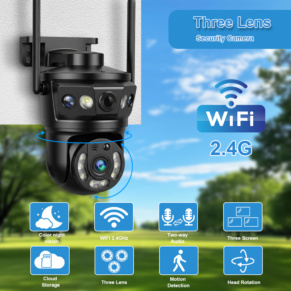 Three Lens WIFI IP Camera Outd - Home Cinema Wall Panels recension och pris