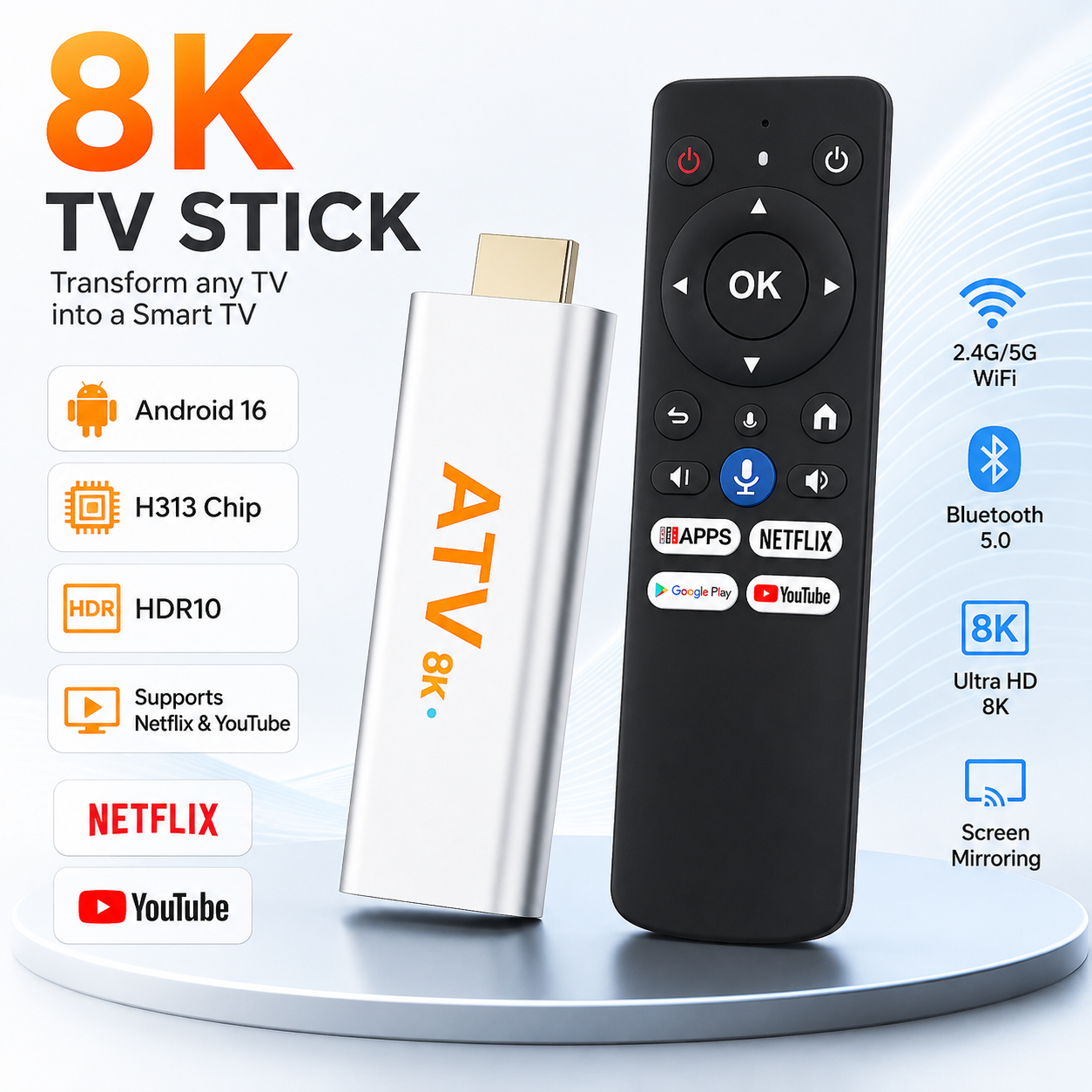 8K Android 16 TV Stick H313 Ch - Home Cinema Youtube recension och pris