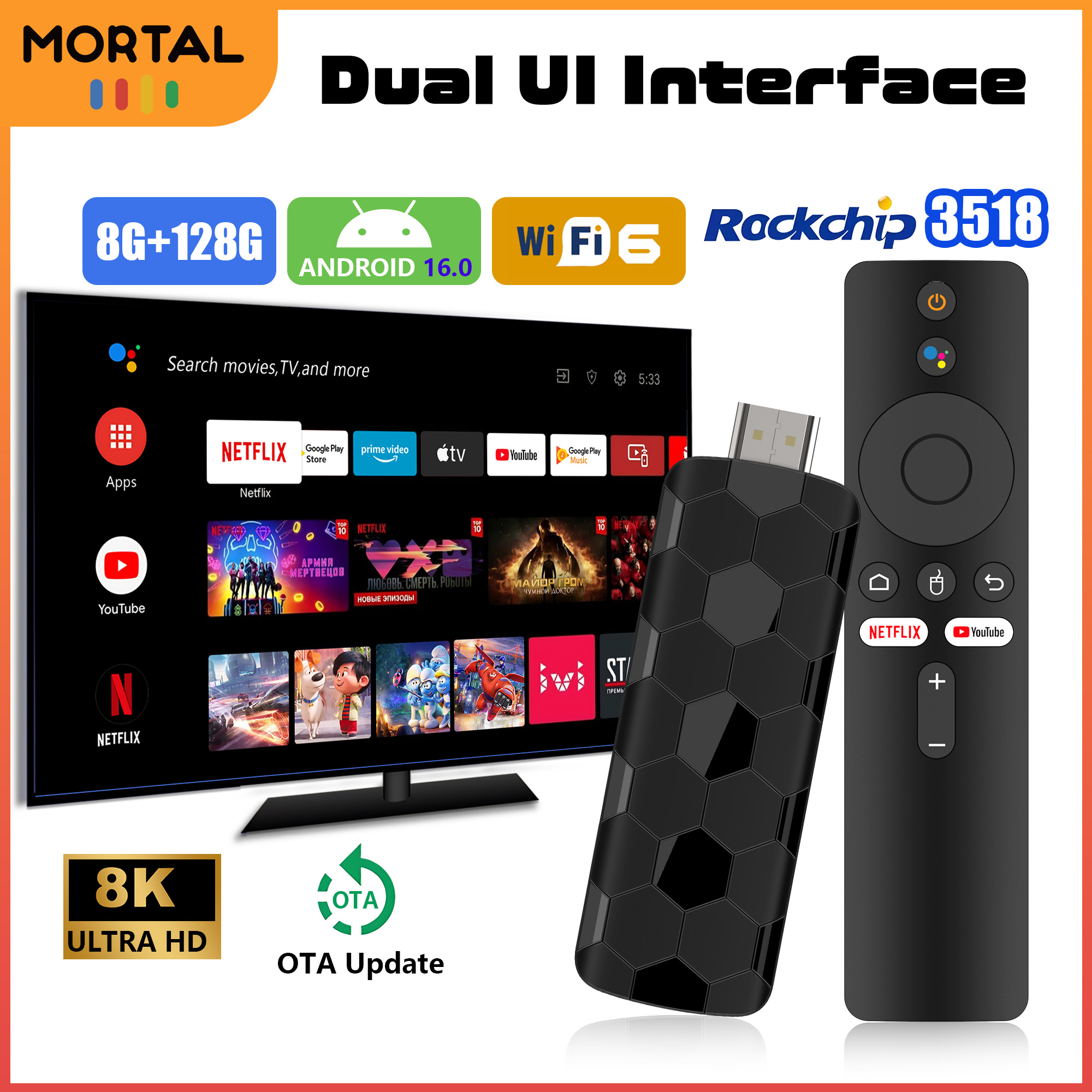 Mortal R3+ TV Stick Android 16 - Home Cinema Youtube recension och pris